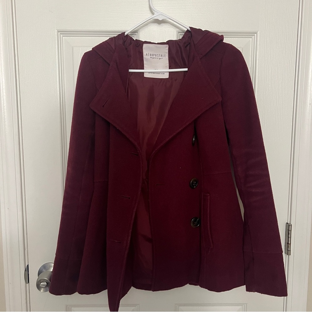 Aeropostale Hooded Peacoat in Deep Wine